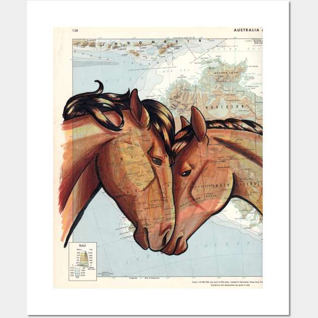 Brumby Horse on Map Wall Art by lizstaley